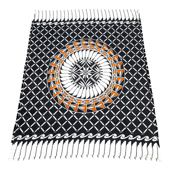 Southwest woven Black & White Tribal Throw Blanket Geometric Design Fringe Edges - Picture 3 of 4